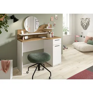 INOSIGN Konsolentisch Hegomi, Breite 110 cm, 1 Tür, 1 Schubkasten, 2 Ablageböden, 1 Spiegel, Frisiertisch, Frisierkommode, Spiegeltisch, Schminktisch weiß