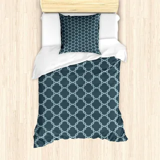 ABAKUHAUS Quatrefoil Bettbezug Set, Marokkanische Art orientalische Muster Antike antike Tiling Design, 135 x 200 cm + 80 x 80 cm, Blaugrau Hellblau