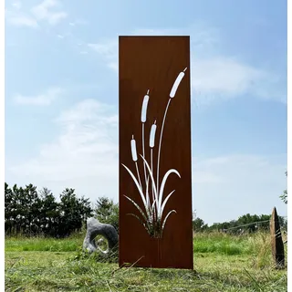 Edelrost Sichtschutz Schilf Motiv 165 cm x 50 cm Paravent zum Stecken Schild Gartenschild Gartenstecker Edelrost Gartendeko Wetterfest Rost Metall