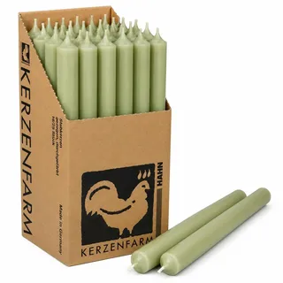 Extra lange Stabkerzen Salbei-Grün – 25 cm (250 mm) – Ø 2,2 cm – durchgefärbt & tropffrei – Made in Germany – Kerzenfarm Hahn – 12 Std. Brenndauer – wählbar 10 oder 25 Stück (25, Salbei-Grün)