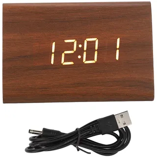 Digitaler Wecker aus Holz, dreieckig, modernes, schlichtes Design, tragbare LED-Uhr aus Holz für Zuhause, Büro und Reisen - Braun