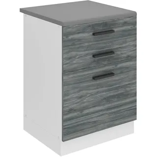 Belini Unterschrank Küche, Küchenunterschrank 60 cm Breite. SDSZ Küchenunterschrank mit Arbeitsplatte. Küchenschrank mit Schubladen, Glamour Wood - Silber