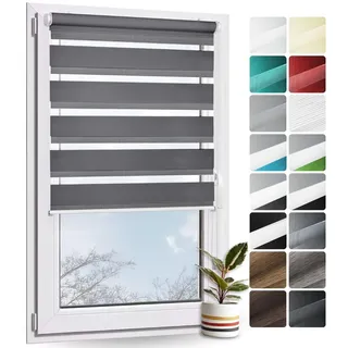 Rollmayer Doppelrollo Klemmfix ohne Bohren Graphit B130 x H130cm | Klemmrollo Fensterrollo Duo Rollo Sonnenschutzrollo Zebrarollo Seitenzugrollo für Fenster und Tür