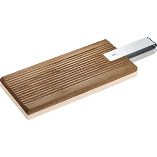 Gefu Servierbrett , Braun, Silberfarben , Holz, Metall , Eiche , 14x1.8x38 cm , Geschirr, Tischkultur & Serviergeschirr, Servierplatten