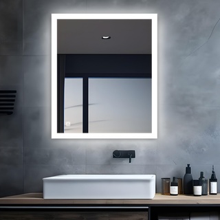 MIQU LED Badspiegel mit Beleuchtung 60x50 cm Badezimmerspiegel, Bad Groß Spiegel mit Touch/Wandtaster Weiß 6500K Licht Wandspiegel für Badezimmer, WC, Flur Ecken Rechteck B