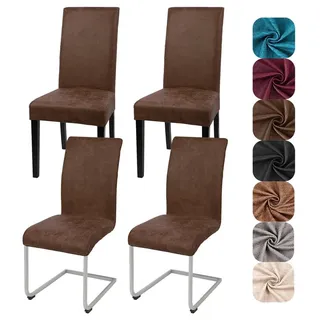Stuhlhussen 4er Set Sämischleder Optik Braun Stretch Abnehmbar Esszimmer Freischwinger