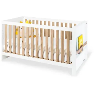 Pinolino Gitterbett , Naturfarben, Weiß , Holz , Eiche , 79x81x150 cm , Lattenrost inklusive, Schlupfsprossen , Babymöbel & Kindermöbel, Babyzimmer, Babybetten, Gitterbetten