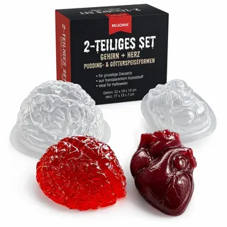 MIJOMA 2-teiliges Puddingform-Set Gehirn & Herz – lebensmittelechte Halloween Dessertformen für Götterspeise, Pudding und schaurige Party-Nachtische