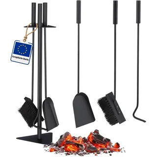 Relaxdays Kaminbesteck Stahl 0,60 m 4-teilig Schwarz