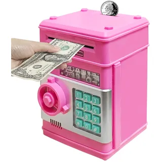 HUSAN Elektronische Spardose für Kinder, Spardose Passwort Sparschwein Spielzeug Festival Geburtstag Geschenke für Kinder (Tiefes Rosa)