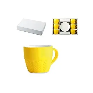 H&H Set 6 Tazze Caffe New Bone China Decoro In Rilievo Giallo Cc130