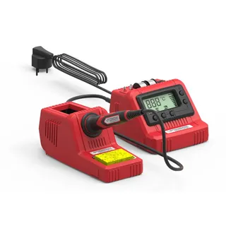 Rothenberger Industrial Lötstation mit digitaler Temperaturanzeige | LED | 3 Lötkolbenspitzen: 1x vormontiert, 1 x spitz, 1 x flach | 2 Rollen Elektroniklot | 1 x Reinigungsschwamm | 200°C bis 450°C