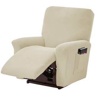 ele ELEOPTION Recliner Sofabezug, Stretch Ruhesessel Bezug, Spandex Jacquard 4-teilige Relaxsessel Bezug, Stretchhusse für Liegesessel Relaxsessel Massagesessel (Beige)