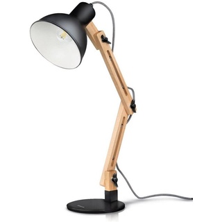 Tomons Schreibtischlampe, LED Tischlampe im Klassichen Holz-Design, Nachttischlampe, Lampe mit Verstellbarem Arm, Tischlampe Wohnzimmer für Zimmer Büro, Weiß