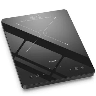 Tokit Camping Induktionskochfeld 1 Platte, 2000W Induktionskochplatte Mobile 9-Temperaturstufen Und 9-Leistungseinstellung, 26cm Kochfeld Induktion Camping Mit 3-Stunden-Timer, Sicherheitsschloss