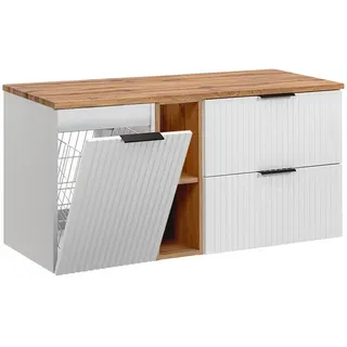 Petits-meubles Waschtischunterschrank 120.8cm Adriel Weiß und Holz , Holzwerkstoff , 120.8x59x46 cm , Badezimmer, Badmöbel, Unterschränke