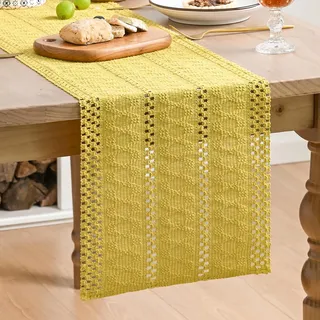 Artoid Mode Bauernhaus Baumwollflachs Makramee Entenei Gelb Tischläufer 30x183 cm, Küche Tisch Geburtstag Dekoration Drinnen Urlaub Party Dekor