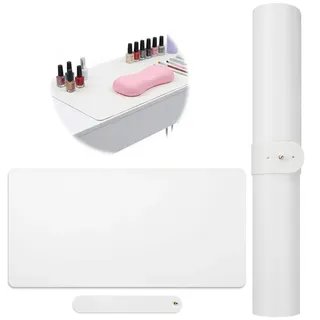 Schminktisch Unterlage, Nagel Unterlage, Nail Art Tischmatte PU Leder Wasserdicht Doppelseitig Hand Rest Pad Handauflage Nagelstudio Schreibtischunterlage Weiß 60x30cm