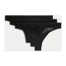 Womens Body by M&S 3er-Pack Body SoftTM-Tangas mit Spitze - Black, Black, UK 20 (EU 48)