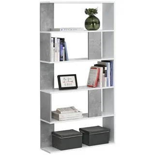 [en.casa] Bücherregal Aneby 159x80x24cm mit 5 Ablageflächen Weiß / Betonoptik