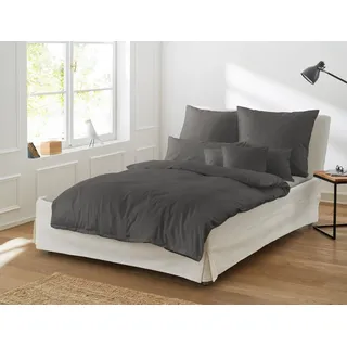 IRISETTE Premium Satin Bettwäsche Grau 155 x 220 cm + 80 x 80 cm