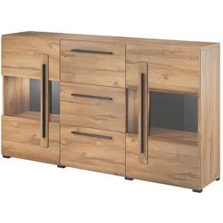 Lomadox Sideboard Eiche Grandson Nb. mit Glas Elementen TURDA-83 inkl. LED Beleuchtung, B/H/T: ca. 180/103/39 cm