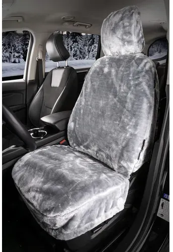 Bild von Sitzbezug Kunstfell, Auto-Schonbezug in Lammfell-Optik, Flauschiger Plüsch-Schonbezug vegan Silber