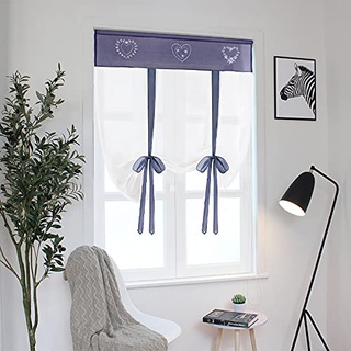 SIMPVALE 1 Stück Raffrollo Vorhang – Stickerei Raffrollo Schatten – Durchsichtige Vorhänge Tüll Panels Fenster Abdeckung für Schlafzimmer, Badezimmer, Küche, blau, Width 100cm / Height 140cm