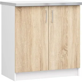 BDW Küchenschrank, Schrank Küche Arbeitsplatte, Schrank 80, Weiss / Eiche Sonoma - Weiß, Braun