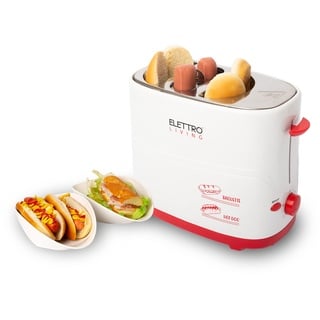 Elettro Living Poldo Elettroliving Baguette- und Hotdog-Maschine mit Wurstel und Brot, Krümelschublade und rutschfesten Füßen, ideal für Geschenke, Partys und Partys