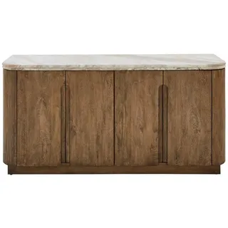 Signature Sideboard aus Massivholz und Marmor 162/80/43 cm , Beige , Holz , 43x80x11 cm , Kleinmöbel, Kommoden, Sideboards