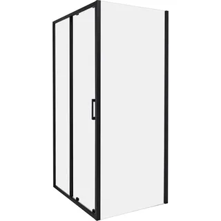 BELIANI Duschkabine Schwarz aus Sicherheitsglas Aluminium Rahmen Einzeltür Schiebetür mit Magnetschloss 80x100x185cm Duschabtrennung Modernes Design - Transparent, Schwarz