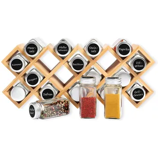 Schramm Schramm® Bambus Gewürzregal mit 18 Gewürzgläsern inkl. 40 Labeln, Trichter, Reinigungsbürste 44 x18,5 x 9,5 cm Gewürzständer stehend
