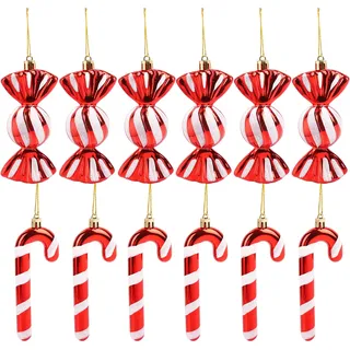 JOFONY 12 Stück Weihnachten Zuckerstangen, Glitzer Weihnachtsbaumschmuck Rot und Weiß, Weihnachtskugeln Süßigkeiten Anhänger für Weihnachten Deko