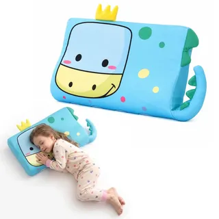 champracer Schlummerkids Kissen, Calmly Kinderkissen, Kinderkopfkissen, Atmungsaktives Ergonomisches Kissen für Jungen und Mädchen mit Niedlichen Tierdesigns (Dinosaurier,45 * 27 * 6 cm)