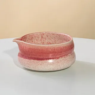YlobdolY Matcha-Schale aus Keramik mit Ausgießer, handgearbeitete traditionelle Schale aus Porzellan emailliert mit Geschenkbox zum Matcha-Aufschlagen von rosa