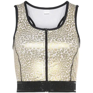 LASCANA ACTIVE, Crop-Top Sporttop mit glänzendem Animalprint und 3D-Schriftzug auf dem Bund, weiß