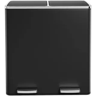Clevich Abfalleimer Küche 60L, Mülleimer 2 Fächer, aus Metall, mit Sanft Schließenden Deckel, 2 Kunststoff Inneneimer, Mülltrennsystem 2x 30 Liter, Doppelfach Treteimer, Schwarz