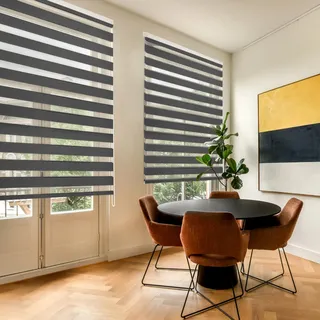 Blindecor Lira doppelrollo - duo rollo tag und nacht Anthrazitgrau - 120 x 180 cm (Breite x Länge) | Stoffgröße 117 x 175 cm | Fensterrollo zebra