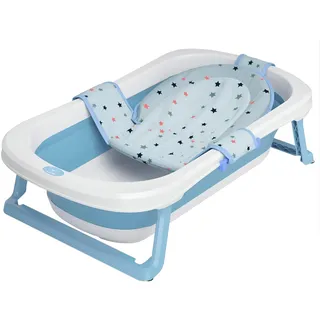 BEARTOP Babywanne Faltbar - Innovatives Design für einfache Aufbewahrung, inkl. Tragetascheneinsatz - Auslaufsicheres PP & TPE Material - 50 L Volumen - Ergonomisch, platzsparend und sicher - Blau
