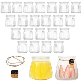 Kiswleon 200ml Joghurtgläser mit Deckel,24 Pack Dessertgläser Glas,Durchsichtige Marmeladengläser Klein mit Etikett und Schnur,Einmachgläser Klein für Saft,Joghurt,Marmelade,Müsli,Honig