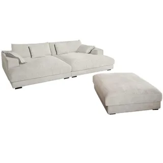 KAWOLA Big Sofa MADELINE Cord cremeweiß mit Hocker und 4 Zierkissen