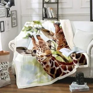 Loussiesd Giraffe Kuscheldecke Zoo Tier Thema Flanell Fleecedecke Für Jungen Teenager Kinder Safari Wildtiere Drucken Wohndecke 150x200cm Tierwelt Natur Giraffe Decke für Stuhl Bürobett Wohndecke