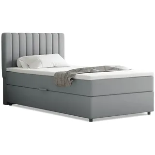 Homesy Boxbett Everest 100 x 200 cm Einzelbett mit hochwertiger Bonell-Matratze und Topper , Hellgrau , Holz , Mode , H3 , 100x200 cm , Oeko-Tex® Standard 100 , Schlafzimmer, Betten, Boxspringbetten