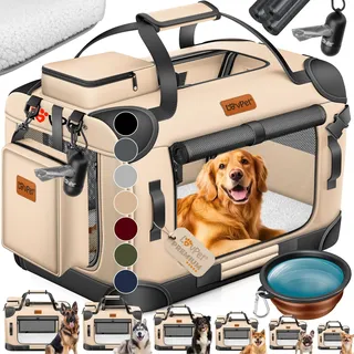 LOVPET® Hundebox Hundetransportbox faltbar Inkl.Hundenapf Transporttasche Hundetasche Transportbox für Haustiere, Hunde und Katzen Haustiertransportbox, Beige, XXXL - Beige