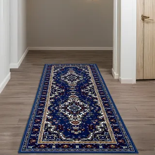 OTTO home Oriental Kurzflorteppich 80 x 250 cm Blau/Silber