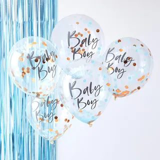 Ginger Ray Blue & Rose Gold Boy Konfetti Ballons Baby Shower Party Decoration 5 Pack