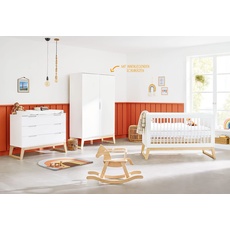 Babyzimmer Möbel Set Kinderzimmer 'Bridge' breit mit Gitterbett, Wickelkommode und Schrank