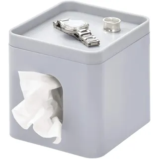 iDesign Kosmetiktücherbox, kleine Aufbewahrungsbox für Papiertücher aus Kunststoff, Taschentuchbox mit Ablage für Schmuck und Schminke, grau