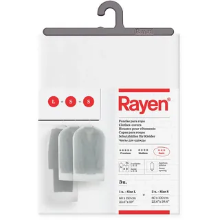 Rayen Kleiderschrankabdeckung | Set mit 3 durchsichtigen Beuteln zur Aufbewahrung von Anti-Staub-Kleidungsschonern |, PEVA 60x135, 60x100, 60x150 cm